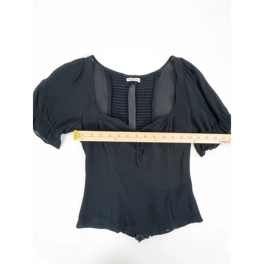 REFORMATION Delevan Crepe Top Puff Sleeve Black Viscose - 6